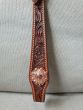 Custom Two Ear Headstall Antique Chestnut with Flower Tooling - Rose-Gold - Peach