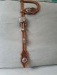 Custom Two Ear Headstall Antique Russet with Flower Tooling - Antique Copper/White