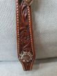 Custom Two Ear Headstall Antique Chestnut with Flower Tooling - Antique Copper/Peach