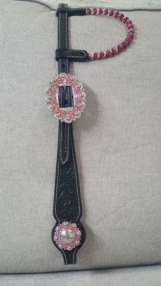Custom black and pink two ear show headstall