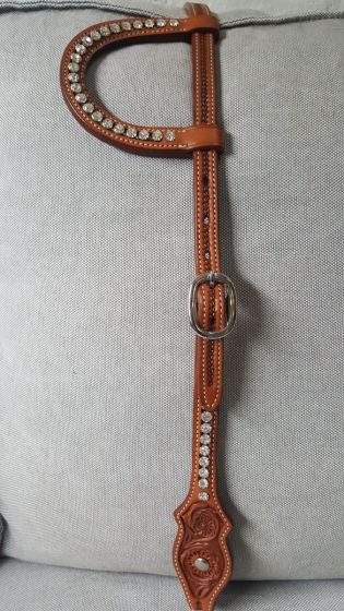 Plain two ear crystal headstall chestnut