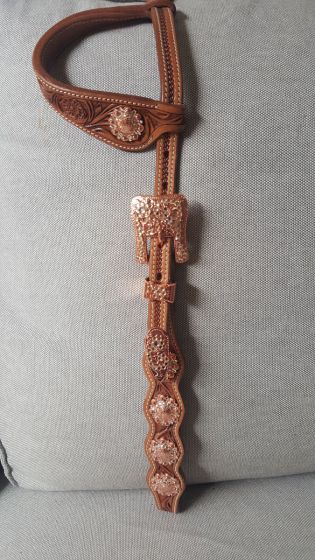 Double ear show headstall with Rose Copper gold with Peace crystals