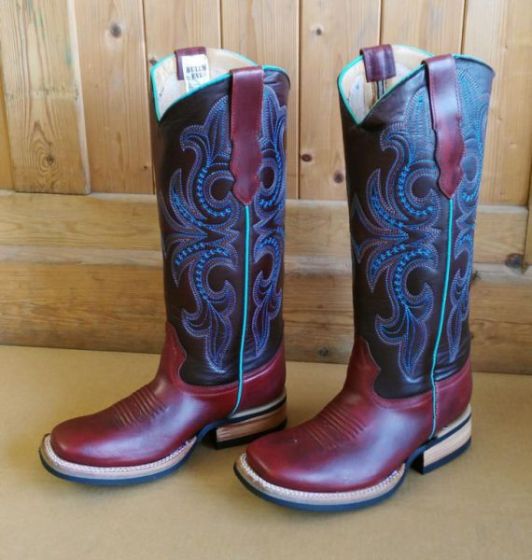 Bull's Eye Boots Square Toe And Medium High Shaft - Turquoise