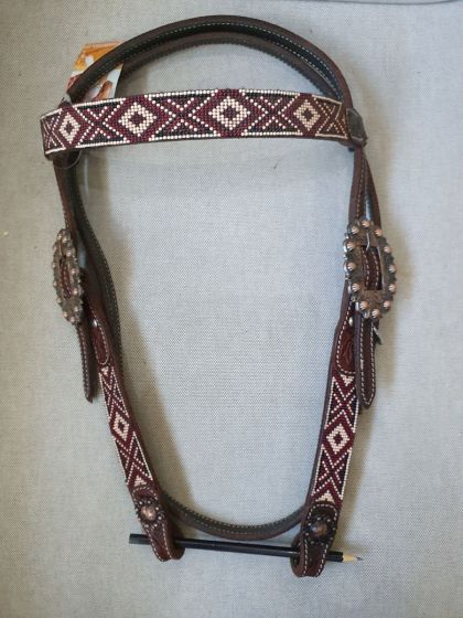 Custom Browband Hoofdstel met AZTEC beads - Antiek Koper