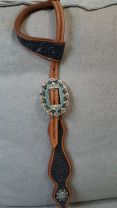 Custom two ear russet/anthracite grey headstall with montana/aqua