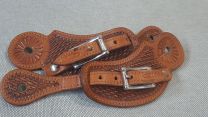 Kids spur straps chestnut basket tooling
