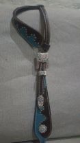 Custom Two Ear Headstall Blue/Brown with Crystals