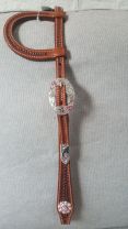 Custom Antique Chestnut Two Ear Headstall  with Pink Crystals