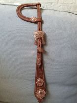 Custom Two Ear Headstall with Flower Tooling - Rose-Gold - Peach