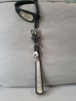 Custom Two Ear Headstall Black with Silver Bubbles and Black Crystals