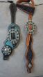 Custom two ear russet/anthracite grey headstall with montana/aqua