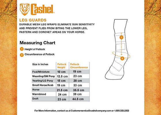 Cashel Crusader Leg Guard Sizing Chart